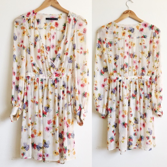 Zara Dresses & Skirts - Zara Sheer Floral Wrap Dress XS